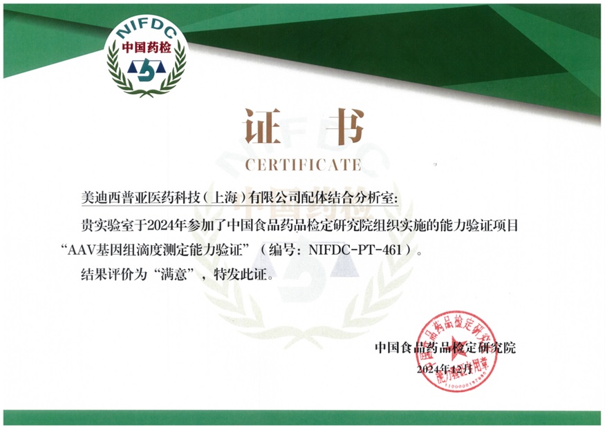 权威认证再+1！z6尊龙通过AAV基因组滴度测定能力验证
